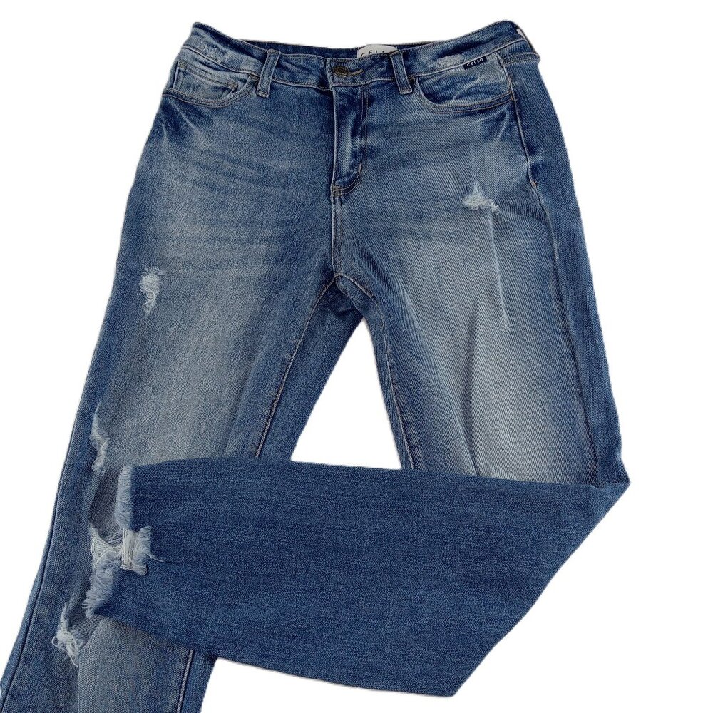 Cello Women's Mid Rise Skinny Jeans Size 7 Juniors Medium Wash Distressed